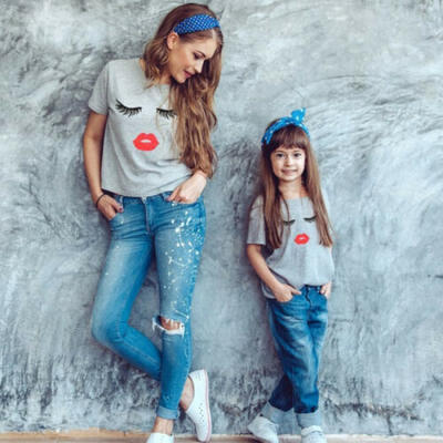 

Family Mother And Daughter Matching Clothes Eyelash Printed T-Shirt Tops Blouse