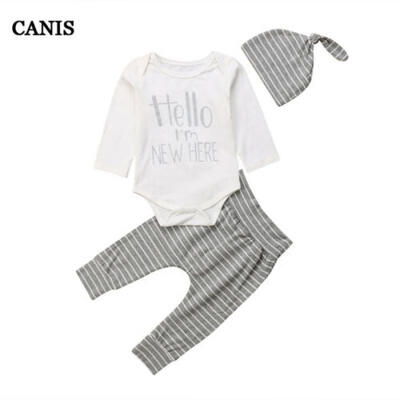 

Canis 3Pcs Newborn Kids Baby Boys Girls Cotton Romper Pants Hat Outfits Clothes