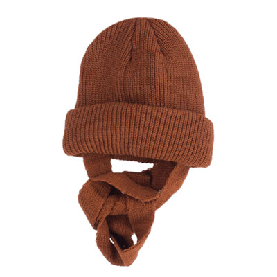

Kids Girls Boys Solid Print Baby Strap Design Hats Winter Newborn Cute Warm Knitted Hemming Caps