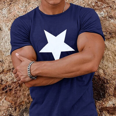 

Toponeto Men Casual Spring Summer Star Print Short Sleeve O-Neck Tops Blouse T-Shirts