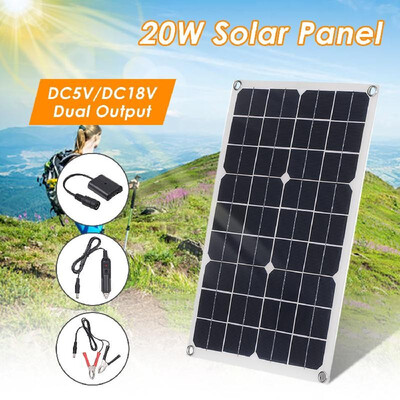 

DC5V DC18V 20W Dual Output Solar Panel USB Interface Car Chargers Portable Completed Accessories for Outdoor Camping Hiking Fish
