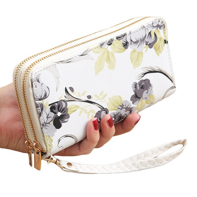 

Women Floral Print 2 Zips Clutches Multi Card Slots Long Wallet Purse Card Bag
