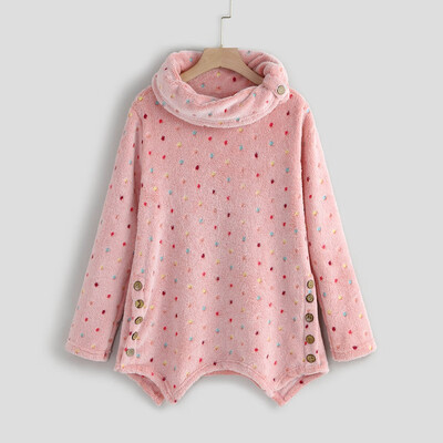 

Toponeto Women Fleece Long Sleeve Polka Dot Printed Plus Size Hoodie Top Sweater Blouse