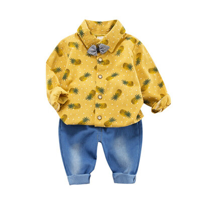 

Autumn Children Baby Boys Casual Long Sleeve Pineapple Print Shirt TopsDenim Pants Trouser Set