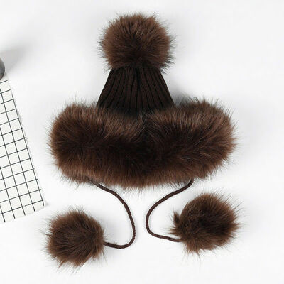 

Ladies Womens Winter Knitted Beanie Ski Hat Detachable Faux Fur Bobble Pom Pom