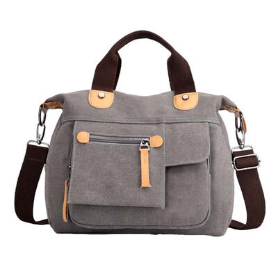 

Vintage Solid Color Multi Pocket Women Zipper Tote Crossbody Shoulder Canvas Bag