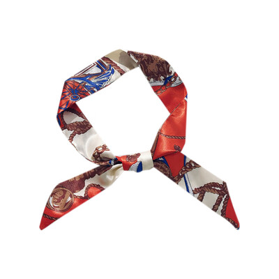

95cm Scarf Women Korean Autumn Silk Printed Scarf Colorful Elegant Wild Thin WaveBlack Coffee All-match Stylish Neckerchief