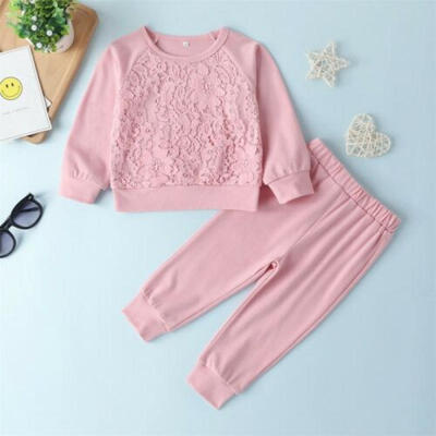 

UK Toddler Kid Baby Girl Lace Shirt Top Long Pants Tracksuit Outfit Clothes Set