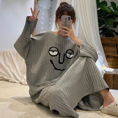 

Women Sexy Pajamas Round Neck Long Sleeve Nightdress Lingerie Cartoon Print Home Clothing