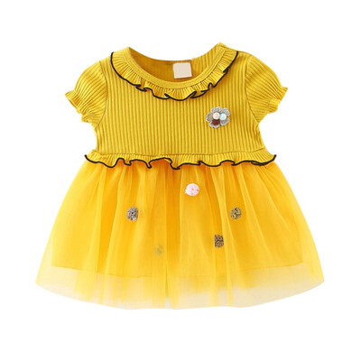

Knit Flower Girl Dress 6-24M Toddler Girls Clothes Summer Kids Dress For Girls Clothes Short Sleeve Flowers Mesh Princess Dress