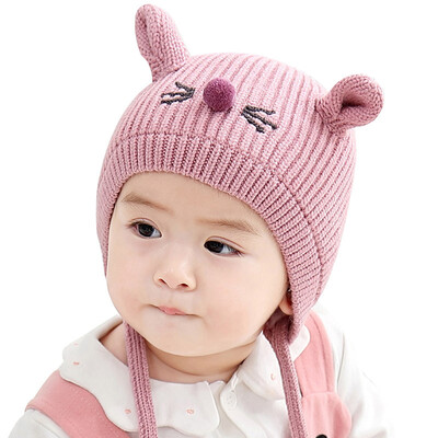 

3-24M Baby Caps Winter Newborn Cute Warm Kids Girls Boys Baby Letters Print Plush Ball Design Hats Knitted Hemming Caps