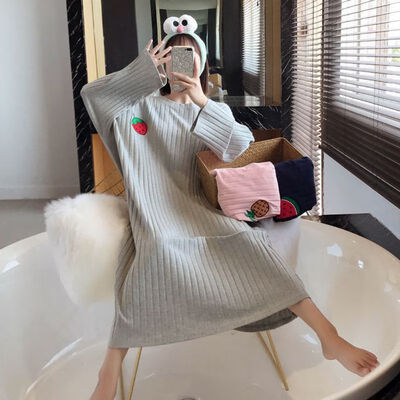 

Women Sexy Pajamas Cotton Round Neck Long Sleeve Nightdress Lingerie Cartoon Print Home Clothing
