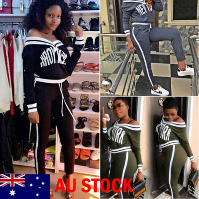

AU FashionTop Women 2Pcs Casual Sport Sweatshirt Track Pant Sweat Suit Tracksuit
