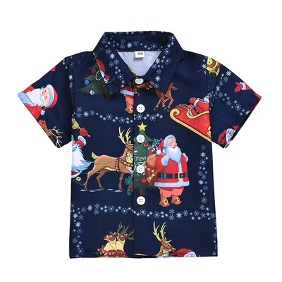 

Baby Boy Clothes Short Sleeve Christmas Clothes Cartoon Print Shirts Kids Tops Casual Blouse Baby Boy Shirts