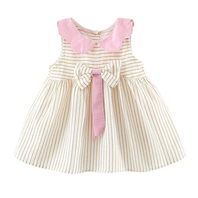 

1-5T Summer Casual Baby Girls Stripe Pattern Sleeveless Dress Kids Toddler Pageant Cotton Sundress