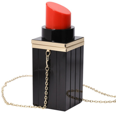 

Creative Lip Stick Shape Metal Chain Women Shoulder Bag Party Crossbody Pouch