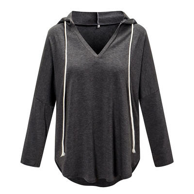 

Women Hoodies Long Sleeve Solid Color Drawstring Cotton Pullover Loose Tops