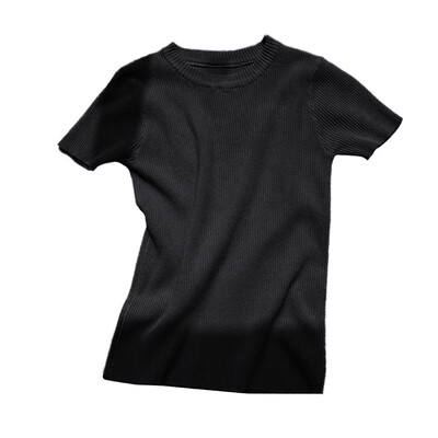 

Womens Korean Style Fashion O Neck Solid Short Sleeve Knitted Sexy Slim Pullover T-Shirt