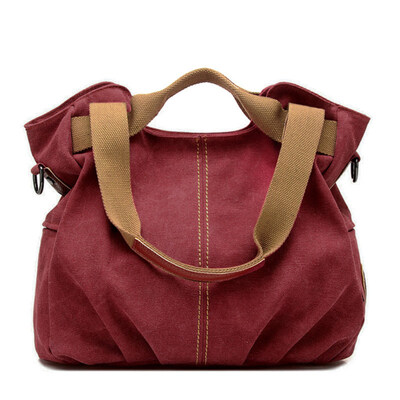 

Travel Women Canvas Solid Color Large Capacity Shoulder Bag Multi Pocket Handbag