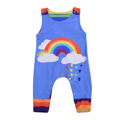 

Summer Casual Fashion Jumpsuits Baby Cartoon Rainbow Printing Sleeveless Rompers Kids Toddler Jumpsuit