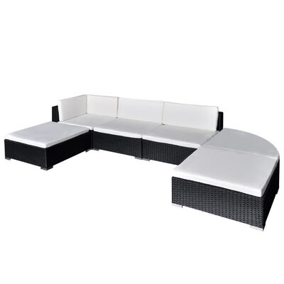 

6 Piece Garden Lounge Set with Cushions Poly Rattan Black
