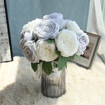 

Gobestart Artificial Rose Silk Flowers 5 Flower Head Leaf Garden Decor Bridal Bouquet BU