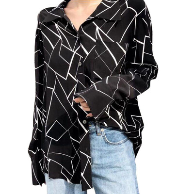

Fashion Vintage Long Sleeve Button Down Pockets Striped Turn Collar Loose Blouse women Man Casual blusas Cosy Female clothes
