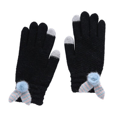 

New Women Winter Gloves with Plush Ball Decoration Touchscreen Wool Thick Texting Driving Cycling Running Gloves