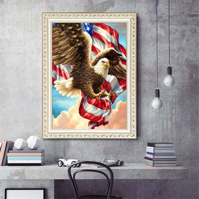 

DIY 5D Diamond Painting By Number Kits USA Flag & Eagle Round Acrylic Full Drill Rhinestone Pictures Arts Craft For Home Wall