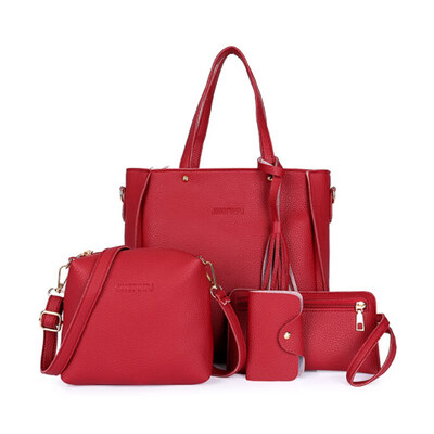 

2019 Womens Bag High Quality Fashion Litchi Grain Four-piece Set Mother Bags Tassel Sling Shoulder Handbag