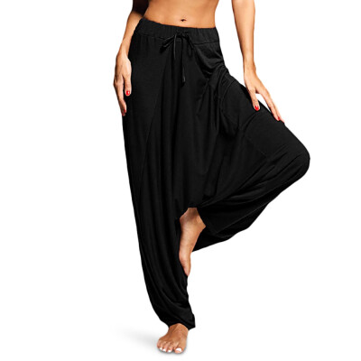 

Elastic Waist Loose Solid Color Casual Women Drop-crotch Pants