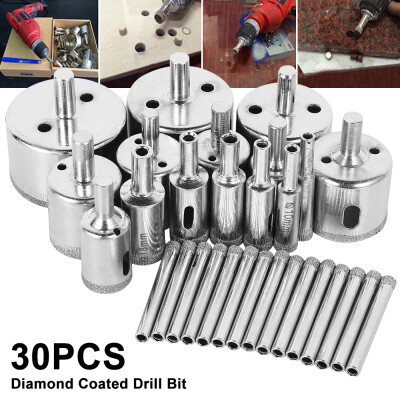 

30pcs Diamond Coated Drill Bit Set Tile Marble Glass Ceramic Hole Saw Drilling Bits For Power Tools 6mm-50mm