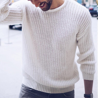 

Men Knitted Sweater Tops Casual Long Sleeve Loose Round Neck Pullover Sweatshirt