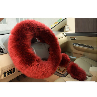 

1 Set Plush Fuzzy Steering Wheel Cover Purple Wool Handbrake Car Accessory NEW