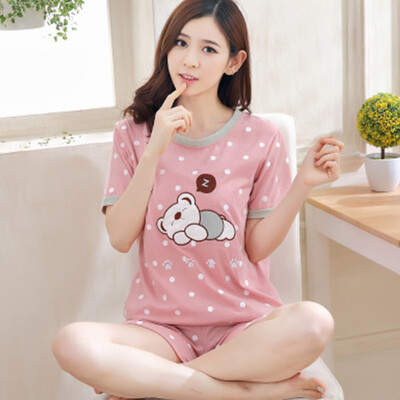 

New Cartoon Pattern Sweet Pajama Set Women New Style Loose Casual Round Collar Short Sleeve Sleepwear
