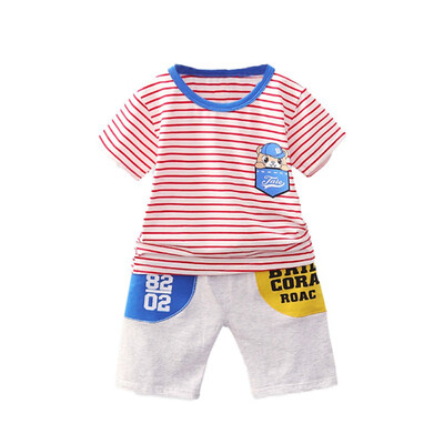 

Boys Clothes Sets Summer Baby Boys Short Sleeve Cartoon Stripe Print T-shirt TopsShorts Casual Outfits Children Sets
