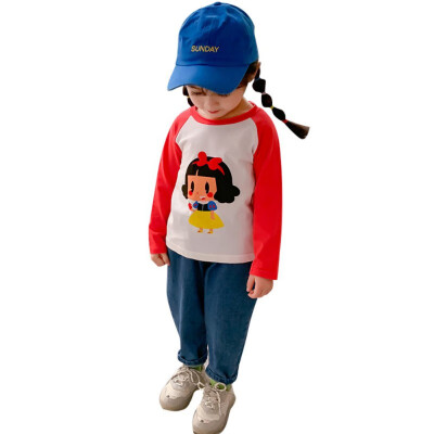 

Children Toddler Girls Autumn Cute Stitching Cartoon Print Wear Round Collar Long Sleeved Cotton Casual T-Shirt