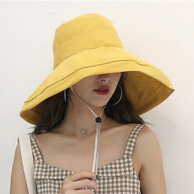 

New Women& Anti-Uv Wide Brim Summer Beach Hat Cotton Bucket Sun Protective Hat