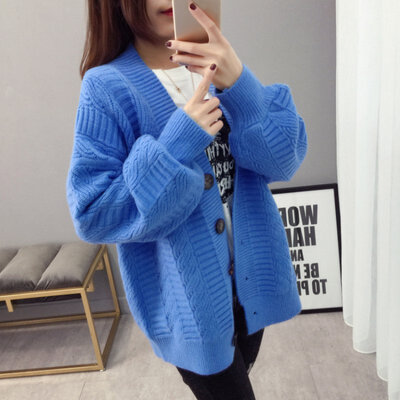 

Sweater Jacket Female Korean Version Of The Loose Simple Fashion Long Section Cardigan Was Thin V-Neck Single-Breasted