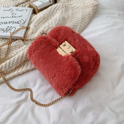 

Tailored Fashion Women Plush Plaid Pack Crossbody Bag Chain Bags Messenger Winter Bags