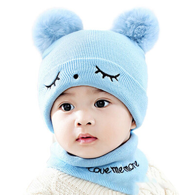 

Baby Winter Warmer Scarf Cartoon Print Hat With Ball Design Infant Collar Scarves Neckerchiefs Headwear Set 2019