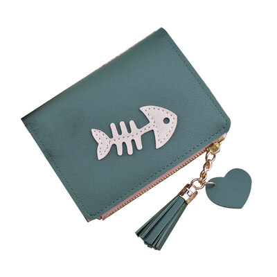 

Fashion Girls Fishbone Short Pocket Bi-fold Purse Wallet Zip Closure Card Holder