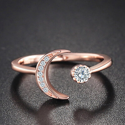 

Charm Fashion Silver Color Ring Women High-Grade Crystal Cz Zircon Moon Ring Grace Opening Finger Ring Tail Rings