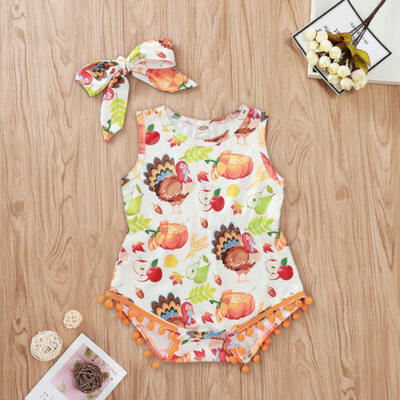 

Newborn Toddler Baby Girl Turkey Pumpkin Clothes Romper Jumpsuit Headband 0-24M