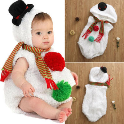 

Newborn Baby Girl Boy Kid Romper Christmas Snowman Costume Hooded Outfit Clothes