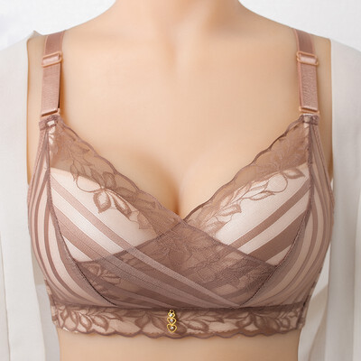 

Sexy Bra Front Cross Lace Side Push Up Bra Thin Striped Bralette Wire Free Padded Cotton Bra Lingerie Intimate