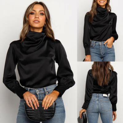 

Women Lantern Sleeve Turtleneck Casual Solid Tops Autumn T-shirt Blouse Tee