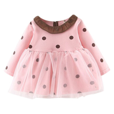 

Baby Girls Autumn Dress Casual Long Sleeve Polka Dot Print Mesh Dress Kids Princess Pageant Dresses 0-24M
