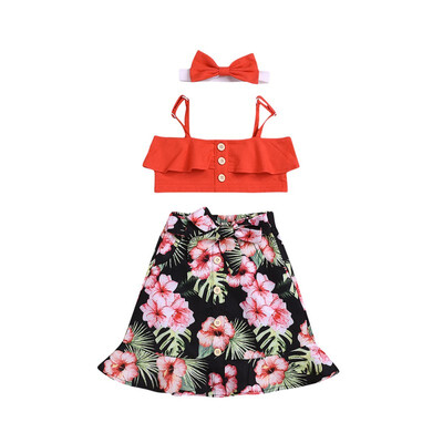

Summer Baby Girl Cute Tube Top And Printed Skirt And Headband Kit Kid Three-piece Outfit Set Soft Cotton Toddler Girl Clothes 0-