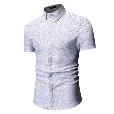 

Tailored Mens Summer Print Turn-Down Collar Slim Fit Short Sleeve Top Shirt Blouse